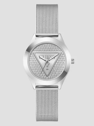 Zilverkleurig analoog horloge met logo