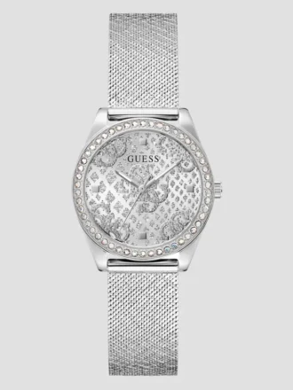 Zilverkleurig analoog horloge met mesh-band