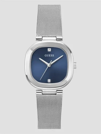 Zilverkleurig analoog horloge met mesh-band