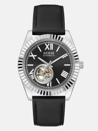 Zilverkleurig analoog leren horloge