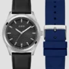 Zilverkleurig analoog leren horloge