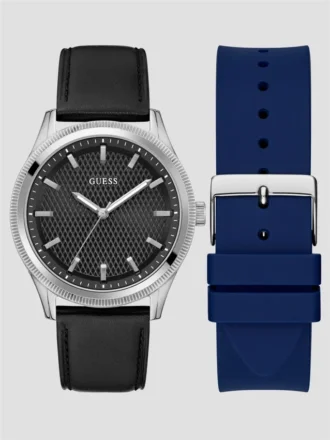 Zilverkleurig analoog leren horloge