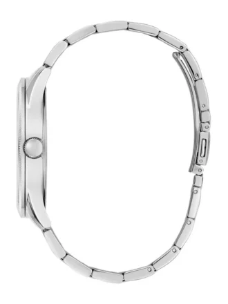 Zilverkleurig en blauw analoog horloge