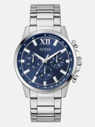 Zilverkleurig en blauw multifunctioneel horloge