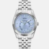 Zilverkleurig en blauw multifunctioneel horloge