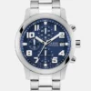 Zilverkleurig en blauw multifunctioneel horloge