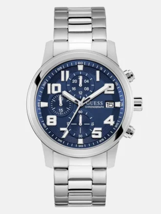 Zilverkleurig en blauw multifunctioneel horloge