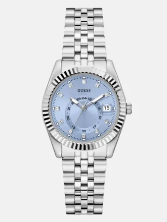 Zilverkleurig en blauw multifunctioneel horloge