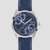 Zilverkleurig en denim Quattro G analoog horloge