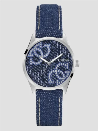 Zilverkleurig en denim Quattro G analoog horloge