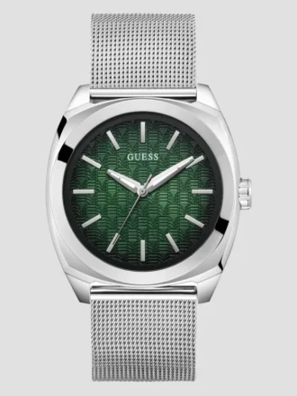 Zilverkleurig en groen analoog horloge