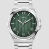 Zilverkleurig en groen analoog horloge Zilverkleurig en groen analoog horloge