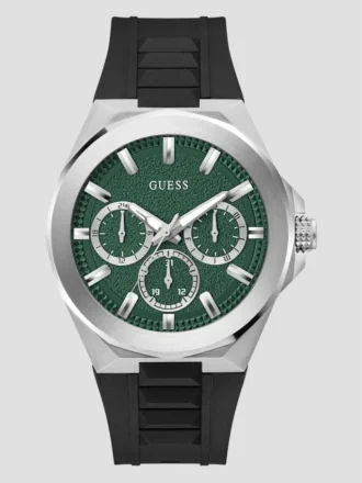 Zilverkleurig en groen multifunctioneel horloge