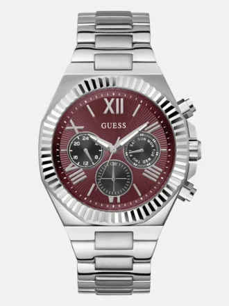 Zilverkleurig en kastanjebruin multifunctioneel horloge