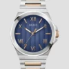 Zilverkleurig en roségoudkleurig analoog horloge