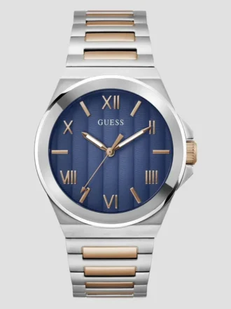 Zilverkleurig en roségoudkleurig analoog horloge