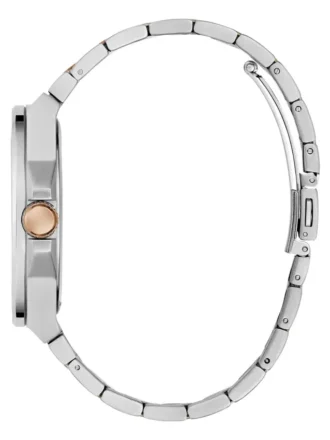 Zilverkleurig en roségoudkleurig analoog horloge
