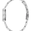 Zilverkleurig en roze analoog horloge