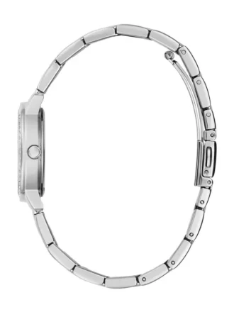 Zilverkleurig en roze analoog horloge