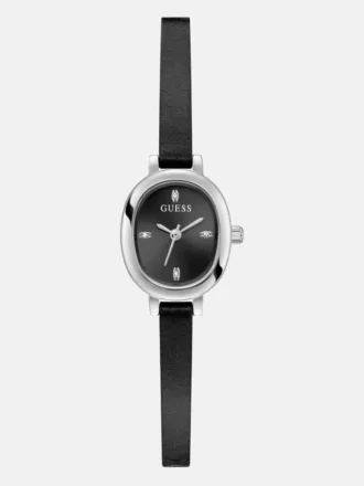 Zilverkleurig en zwart ovaal analoog horloge