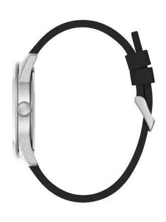 Zilverkleurig en zwart siliconen analoog horloge