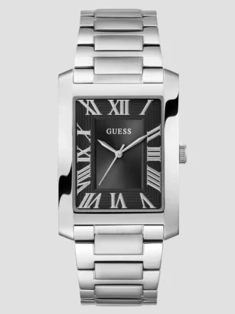 Zilverkleurig en zwart vierkant analoog horloge