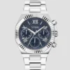 Zilverkleurig multifunctioneel horloge met denim Zilverkleurig multifunctioneel horloge met denim