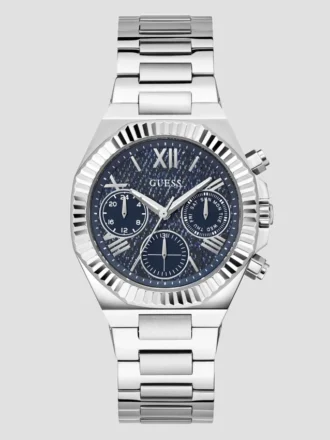 Zilverkleurig multifunctioneel horloge met denim