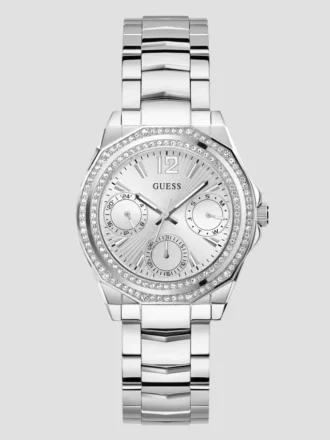 Zilverkleurig multifunctioneel horloge met kristallen