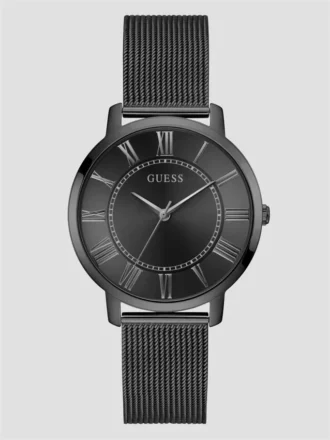 Zwart analoog horloge met mesh-band