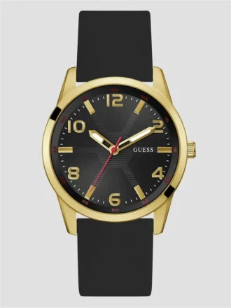 Zwart en goudkleurig analoog siliconenhorloge