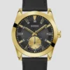 Zwart en goudkleurig multifunctioneel leren horloge