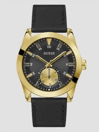 Zwart en goudkleurig multifunctioneel leren horloge