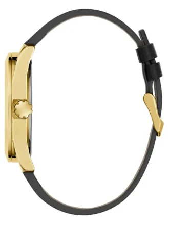 Zwart en goudkleurig multifunctioneel leren horloge