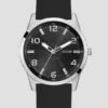 Zwart en zilverkleurig analoog siliconenhorloge