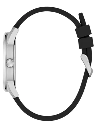 Zwart en zilverkleurig analoog siliconenhorloge