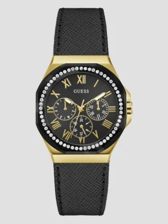 Zwart lederen chronograafhorloge