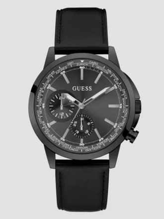 Zwart lederen multifunctioneel horloge